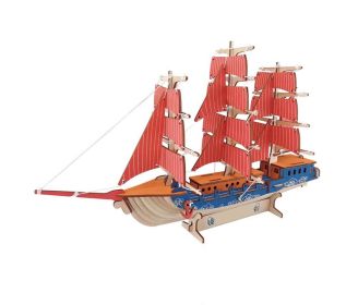 Sailboat Wooden 3D Model Puzzle Kids DIY Jigsaw Assembly Building Blocks