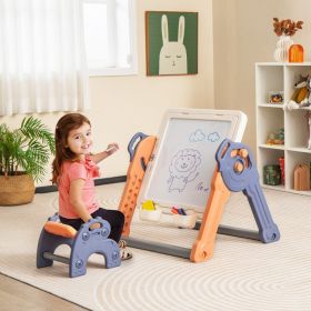 6-In-1 Folding Kids Art Easel with Reversible Building Block Tabletop