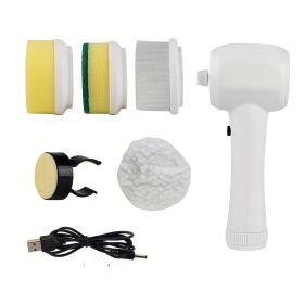 5 In 1 Multifunctional Electric Brush Cleaner Bathroom Sink Kitchen Window Electric Rotary Brush Cleaner (Color: White)